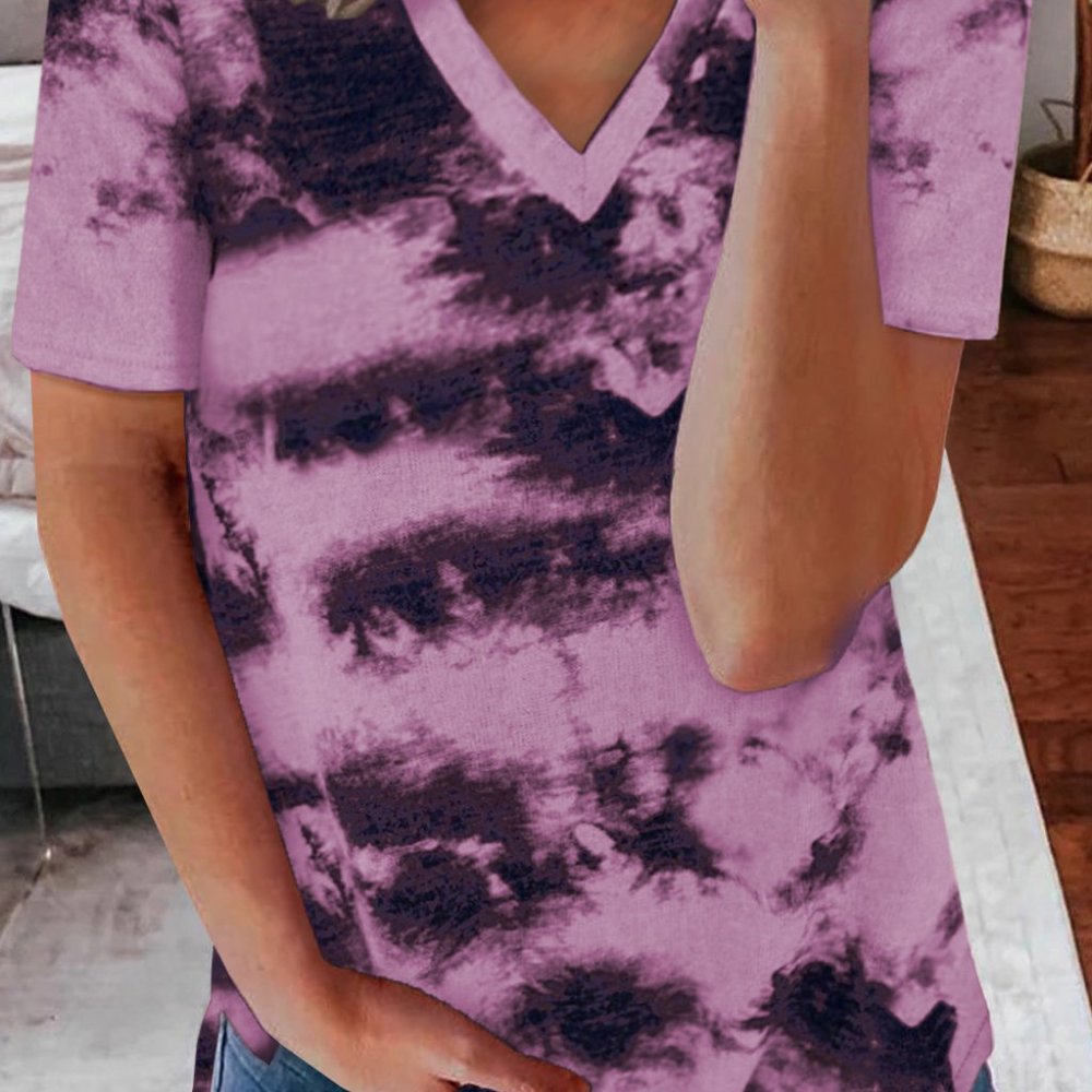 Purple and black tie dye V neck